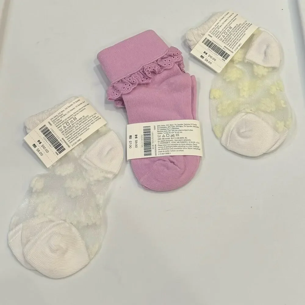 Janie and Jack Girl’s Assorted Socks - Set of 3 Size 2-3T